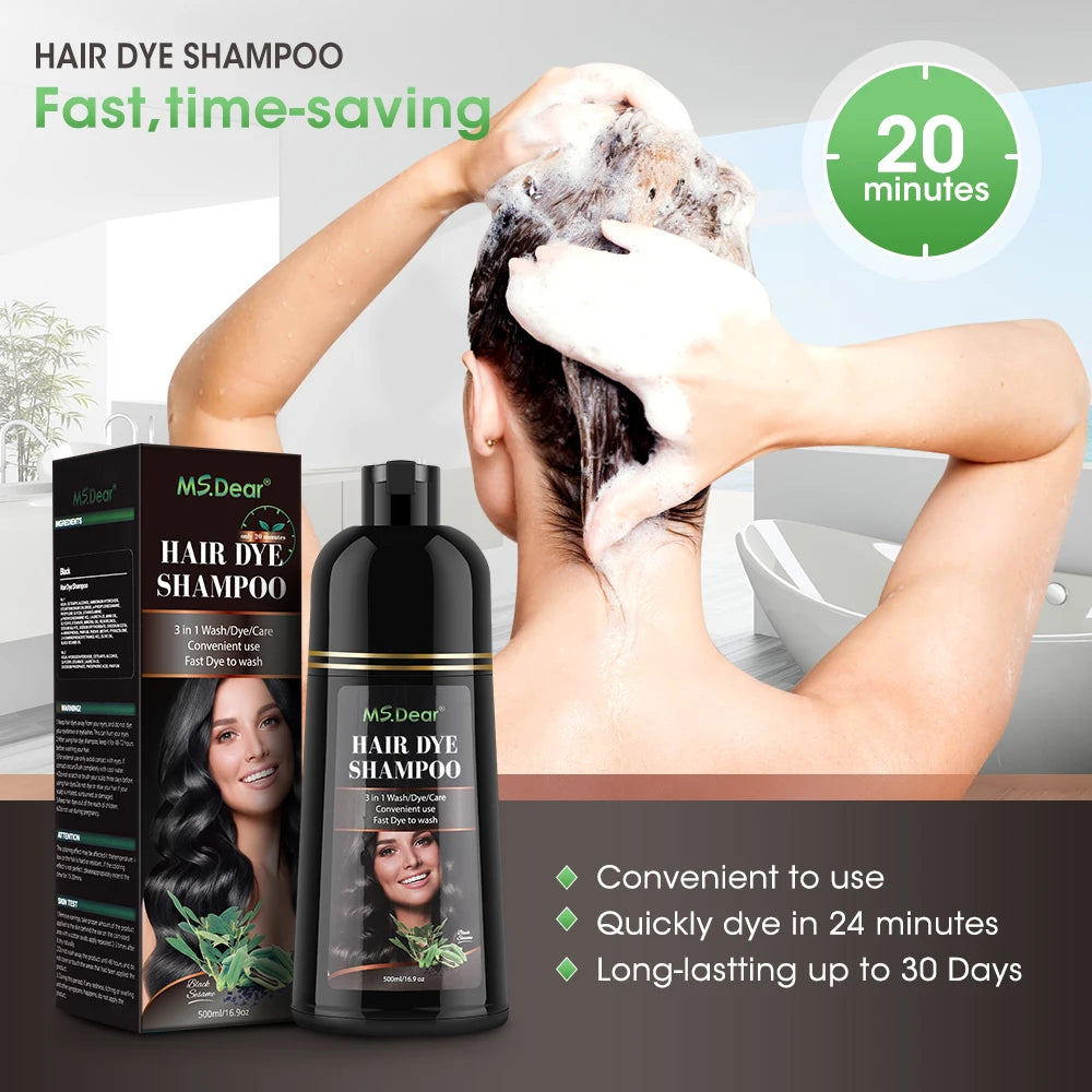 Organic Natural Hair Dye Shampoo Fast Coloring Cover Gray White Hair Dye Coffee Black Shampoo Plant Nourish Oil Essence 500ML